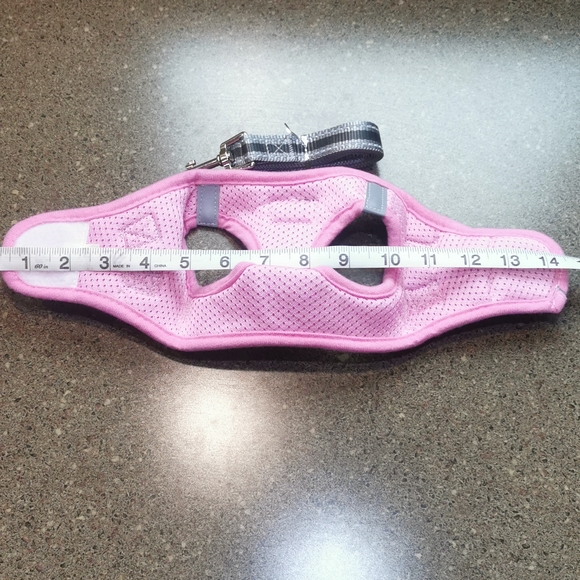 Small Dog / cat Harness Pink Grey Gray reflective velcro clip Duomm leash New - Picture 7 of 11